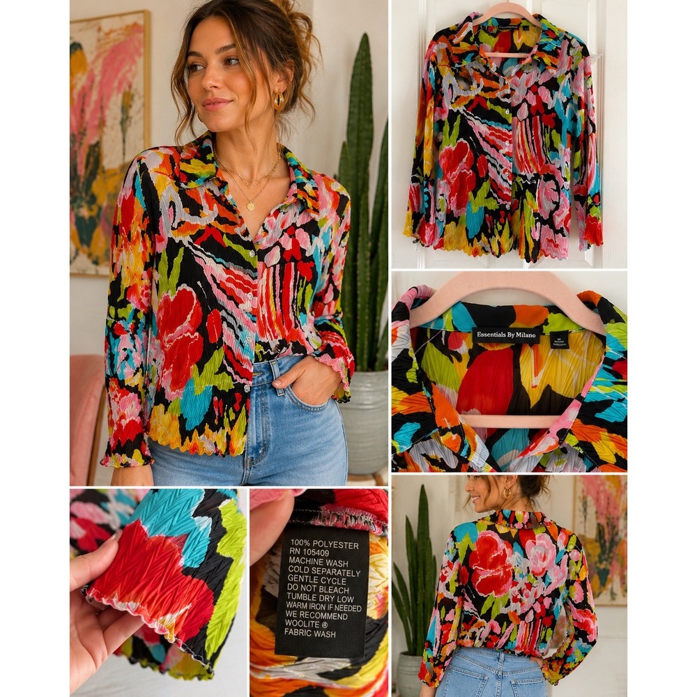 Essentials By Milano Dopamine Dressing Pleated Abstract Art Floral Funky Grandma
